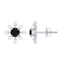 Lab Created Black and White Diamond Flower Stud Earrings