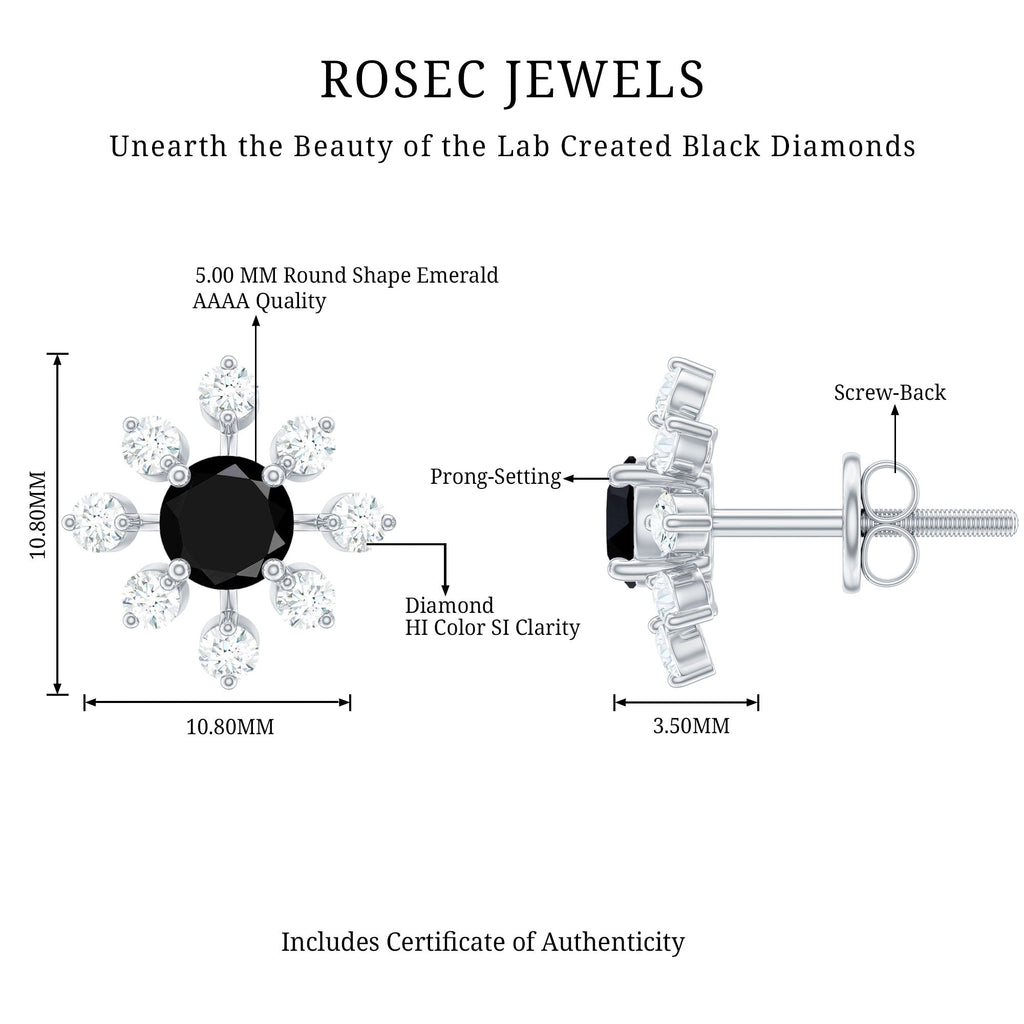 Lab Created Black and White Diamond Flower Stud Earrings
