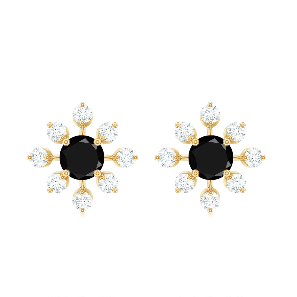 Lab Created Black and White Diamond Flower Stud Earrings