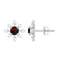Natural Garnet and Diamond Flower Stud Earrings