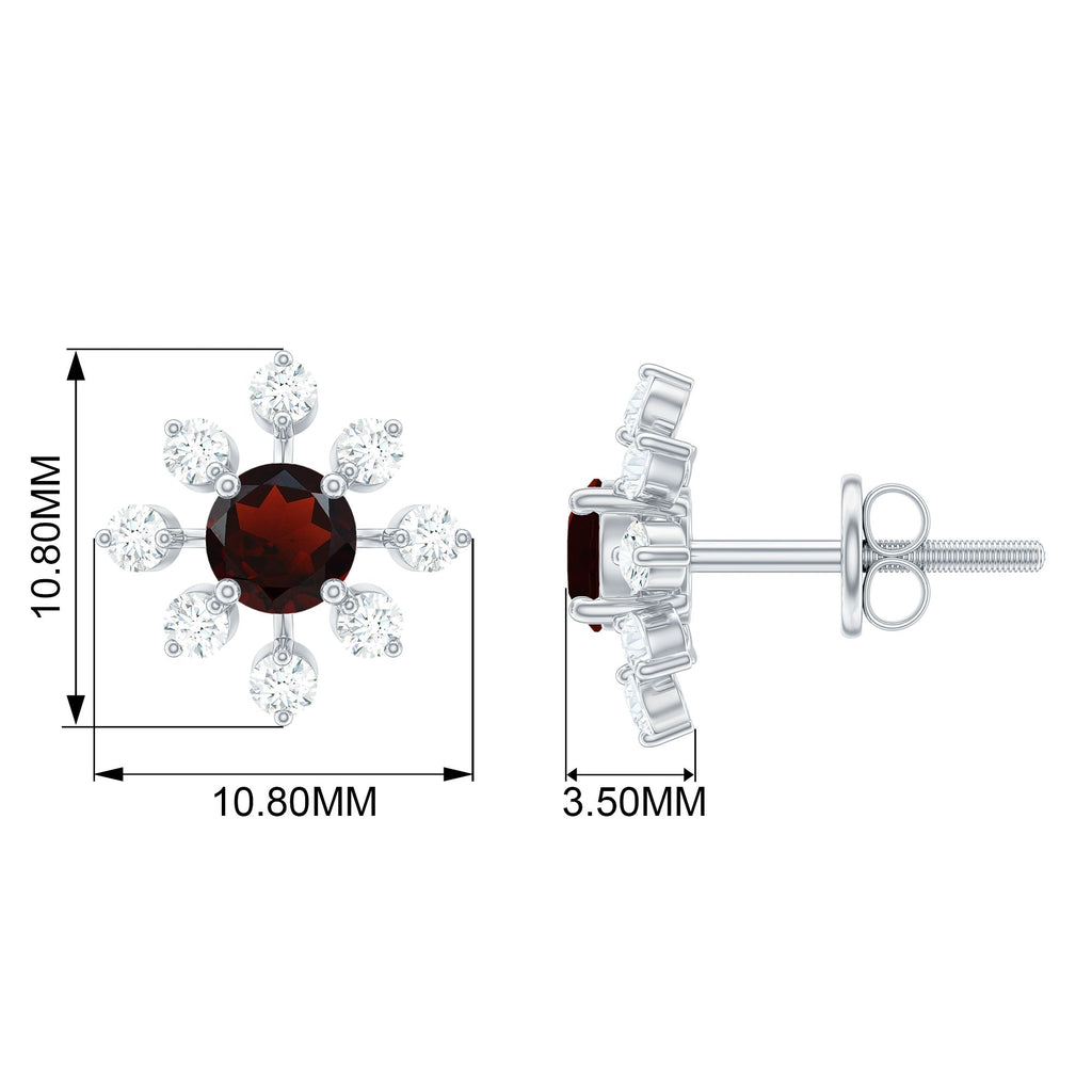 Natural Garnet and Diamond Flower Stud Earrings