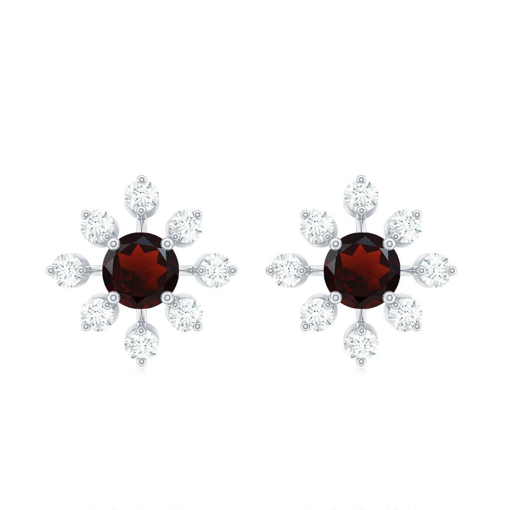 Natural Garnet and Diamond Flower Stud Earrings