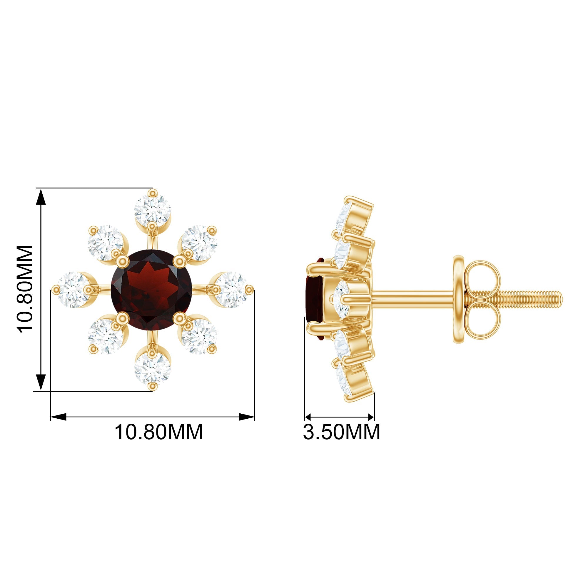 Natural Garnet and Diamond Flower Stud Earrings