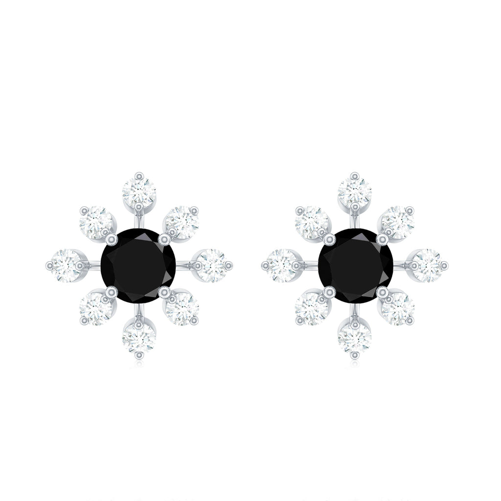 Certified Natural Black Spinel Snowflake Earrings with Diamond