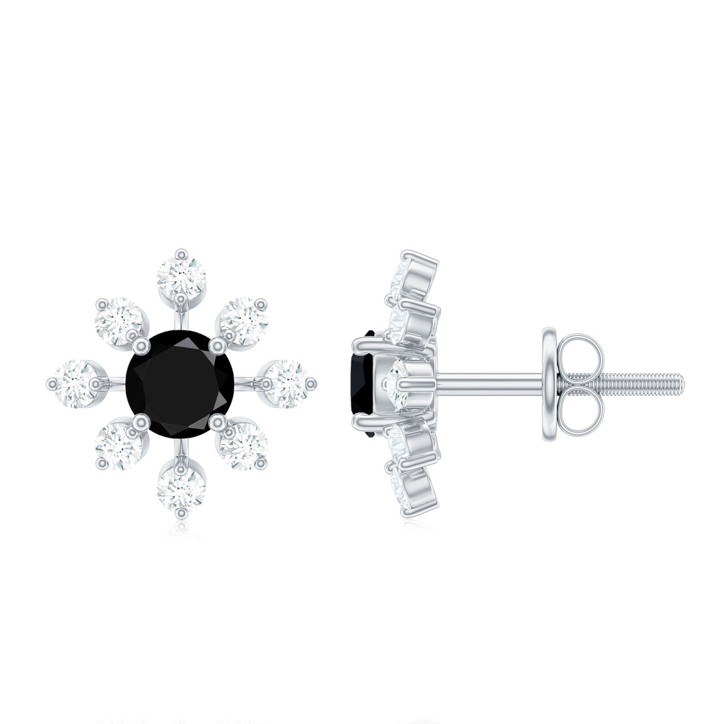 Certified Natural Black Spinel Snowflake Earrings with Diamond