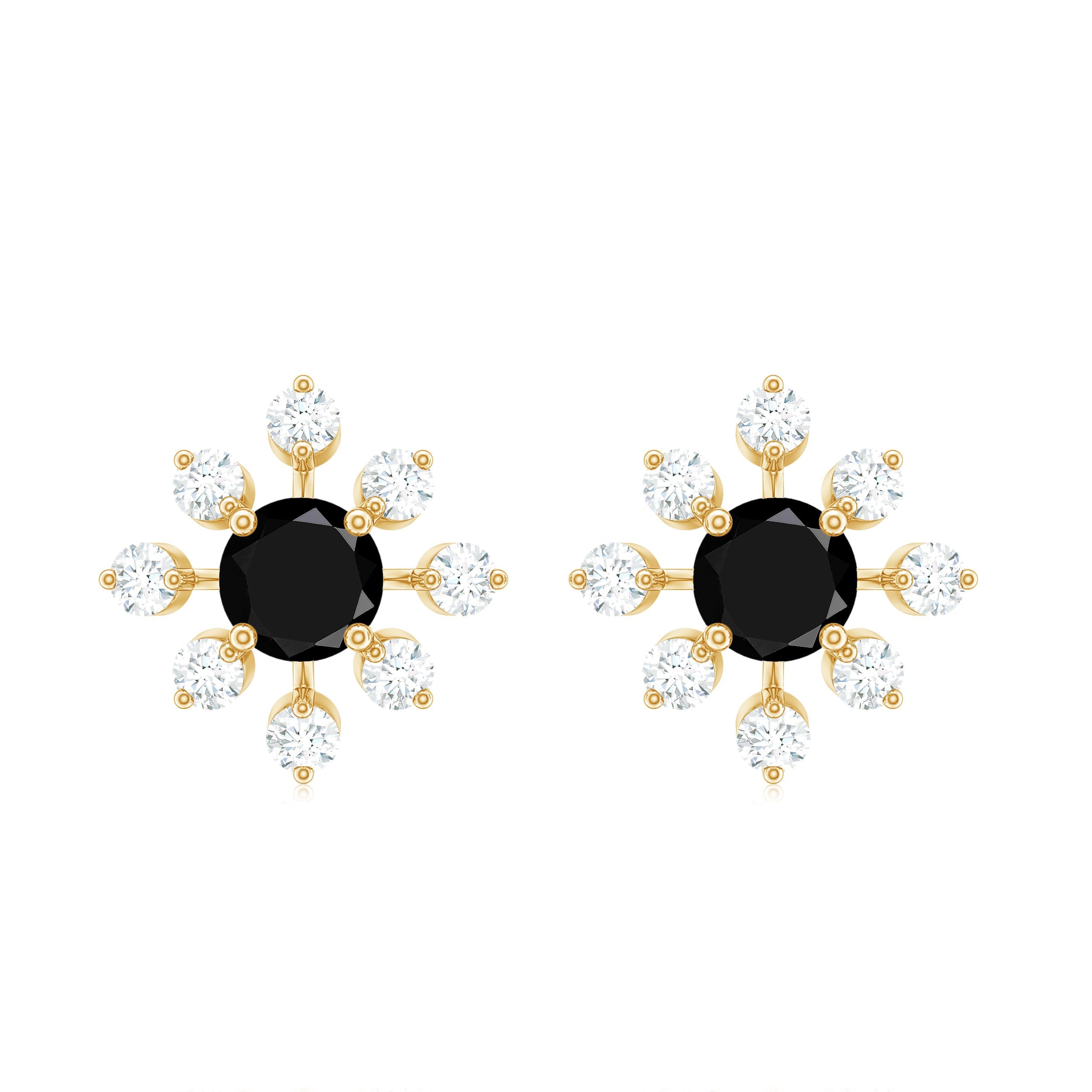 Certified Natural Black Spinel Snowflake Earrings with Diamond