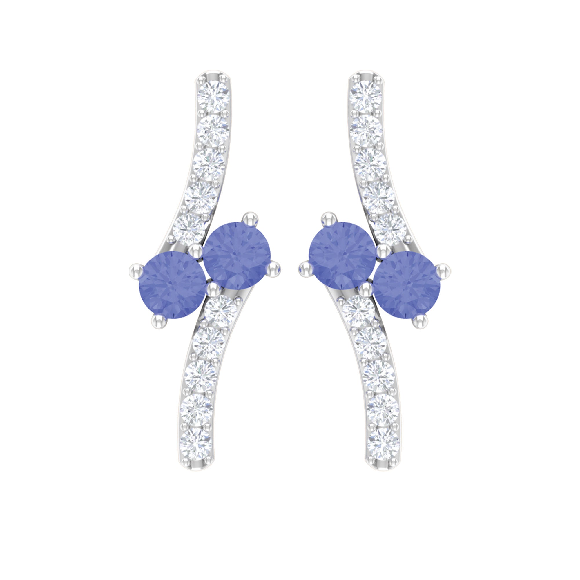 Real Tanzanite and Diamond Stud Earrings with Certificate