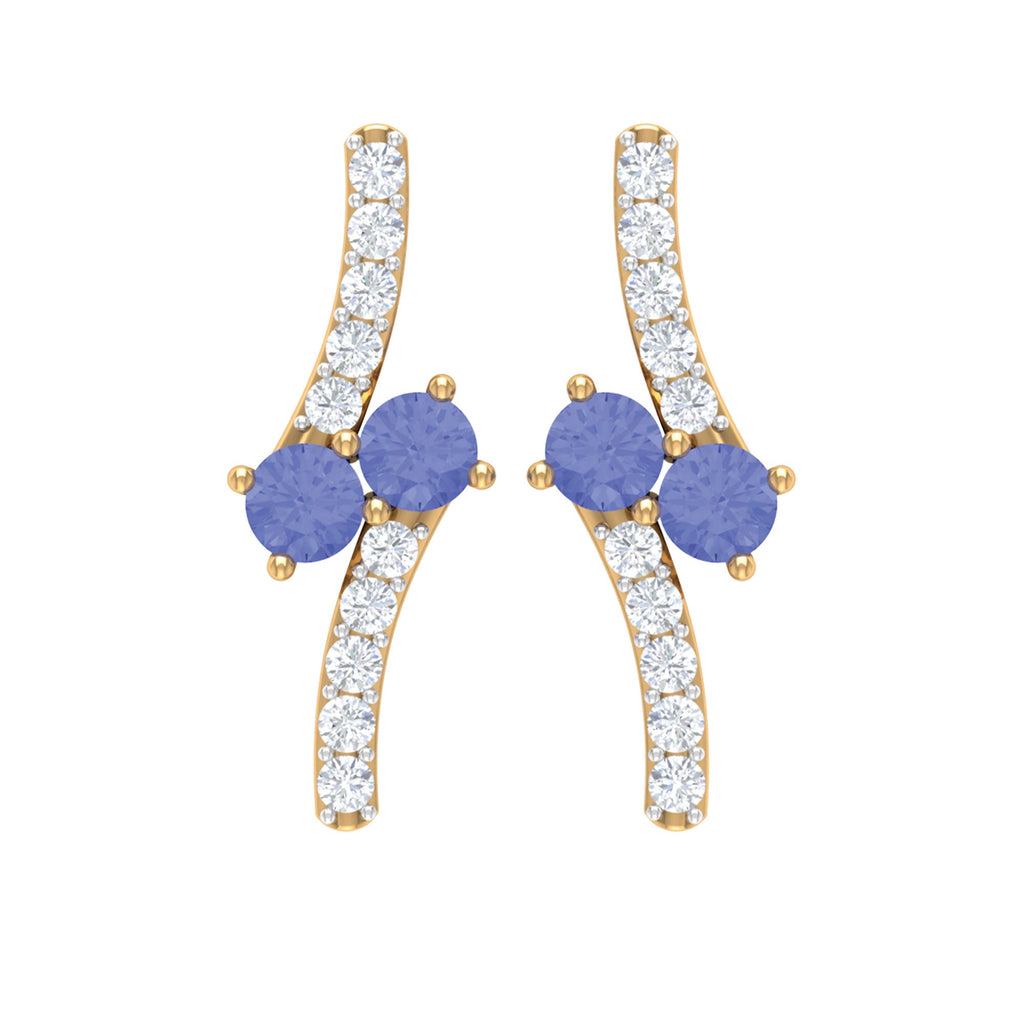 Real Tanzanite and Diamond Stud Earrings with Certificate