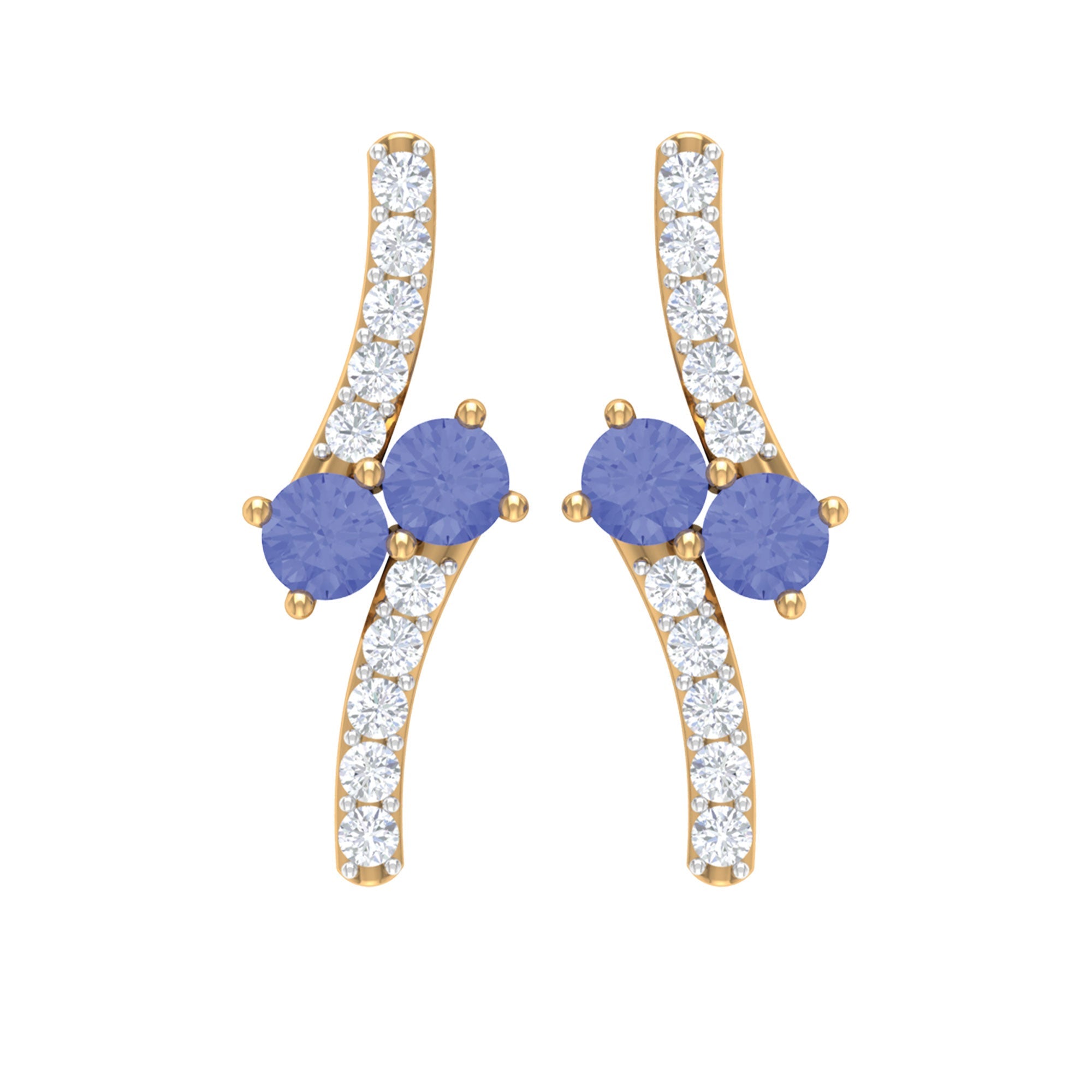 Real Tanzanite and Diamond Stud Earrings with Certificate