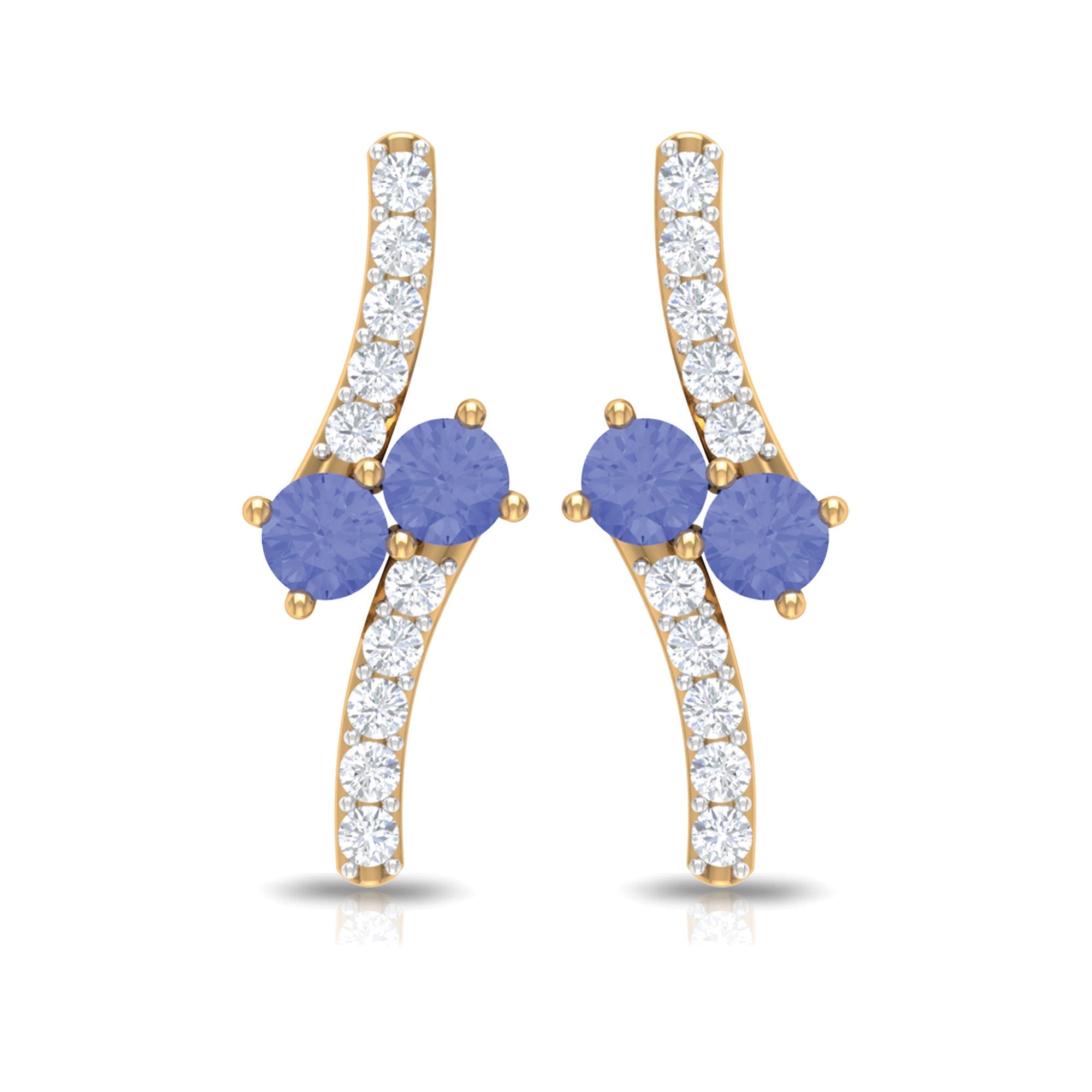 Real Tanzanite and Diamond Stud Earrings with Certificate