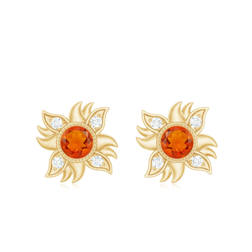 Genuine Fire Opal Sunburst Earrings with Diamond