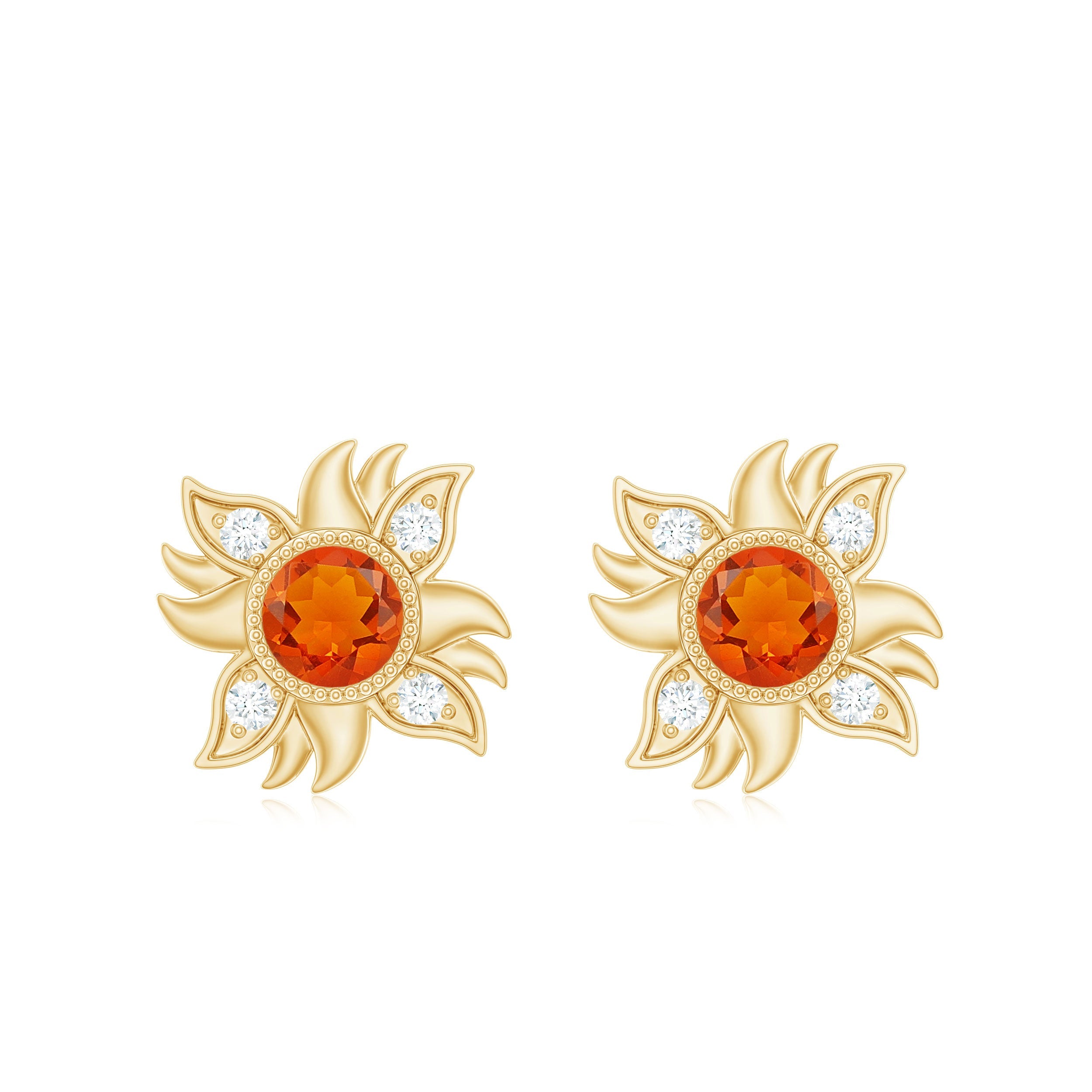 Genuine Fire Opal Sunburst Earrings with Diamond