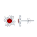 Bezel Set Lab Grown Ruby and Diamond Sunburst Stud Earrings