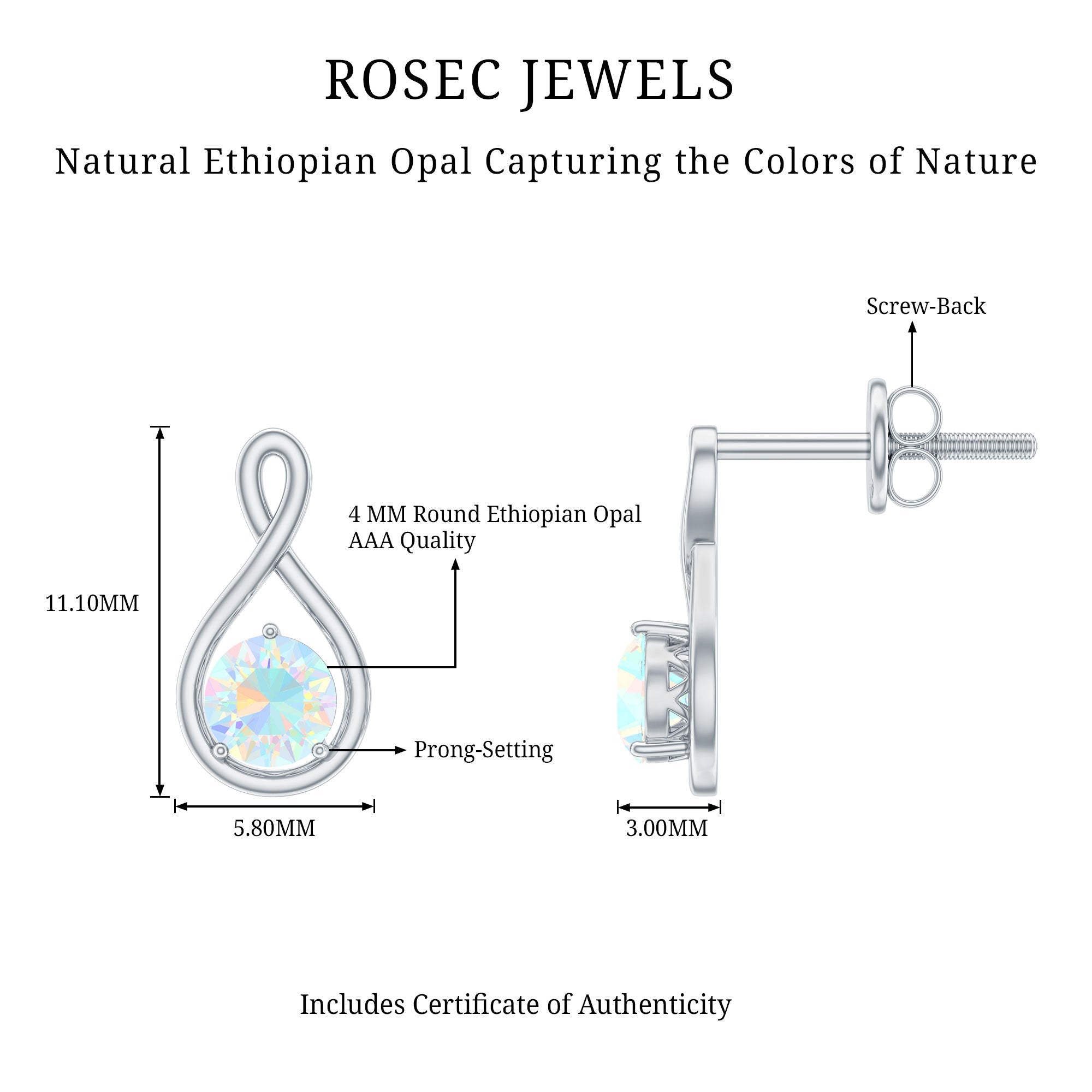 Genuine Ethiopian Opal Infinity Stud Earrings with Certificate