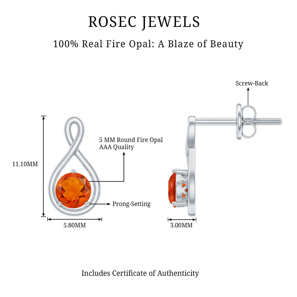 Round Cut Solitaire Fire Opal Infinity Stud Earrings