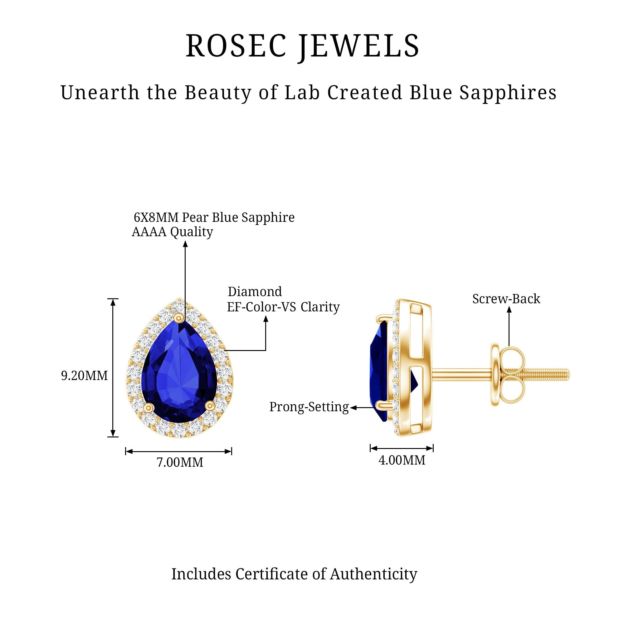 Lab Grown Blue Sapphire Teardrop Stud Earrings With Diamond Halo