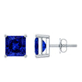 1.4 Carat Princess Cut Lab Created Blue Sapphire Solitaire Stud Earrings