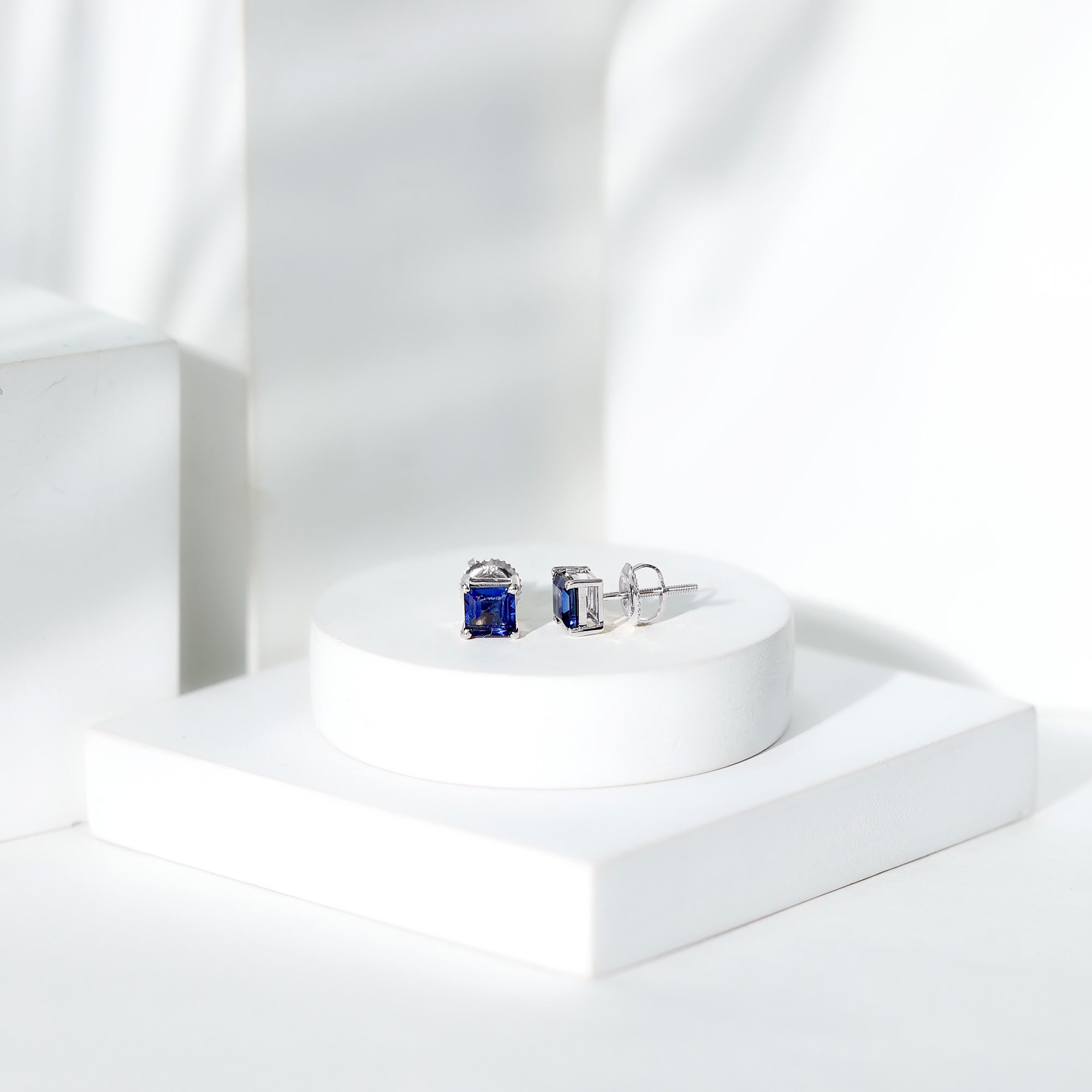1.4 Carat Princess Cut Lab Created Blue Sapphire Solitaire Stud Earrings