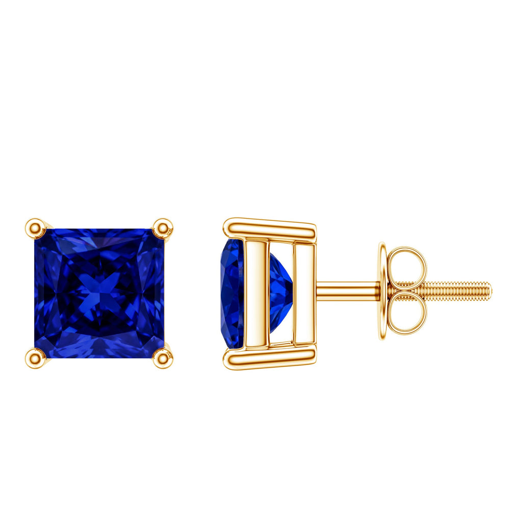 1.4 Carat Princess Cut Lab Created Blue Sapphire Solitaire Stud Earrings