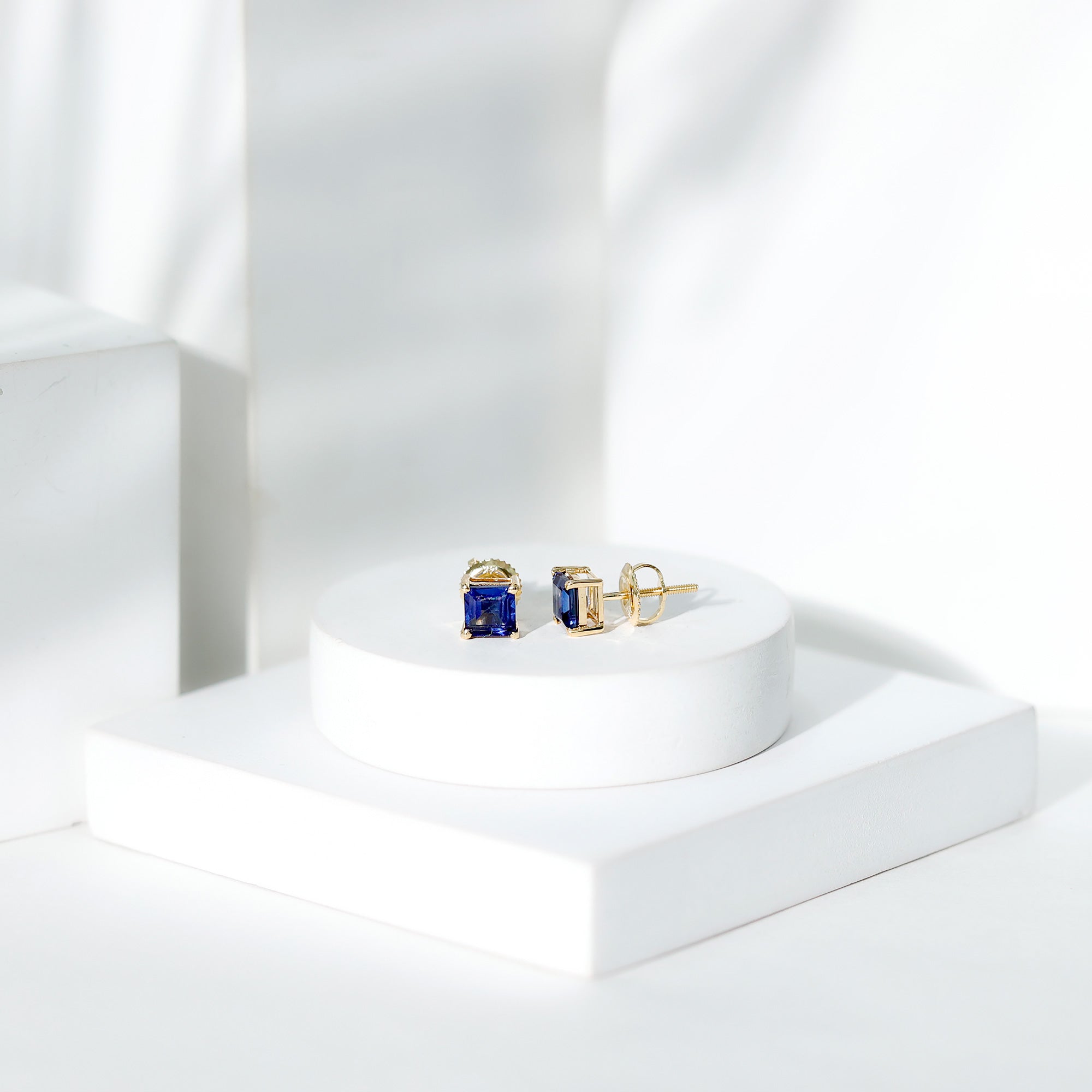 1.4 Carat Princess Cut Lab Created Blue Sapphire Solitaire Stud Earrings