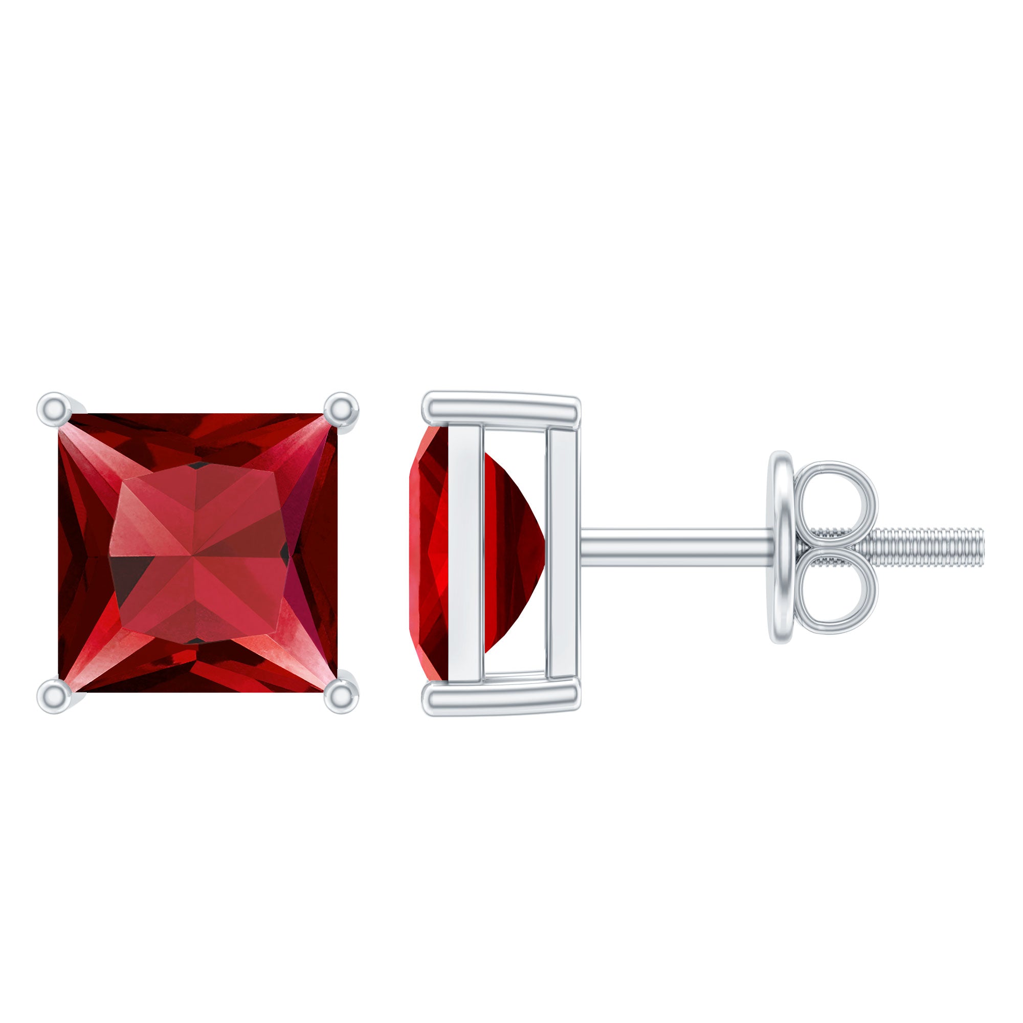 3 Carat Princess Cut Lab Created Ruby Solitaire Stud Earrings