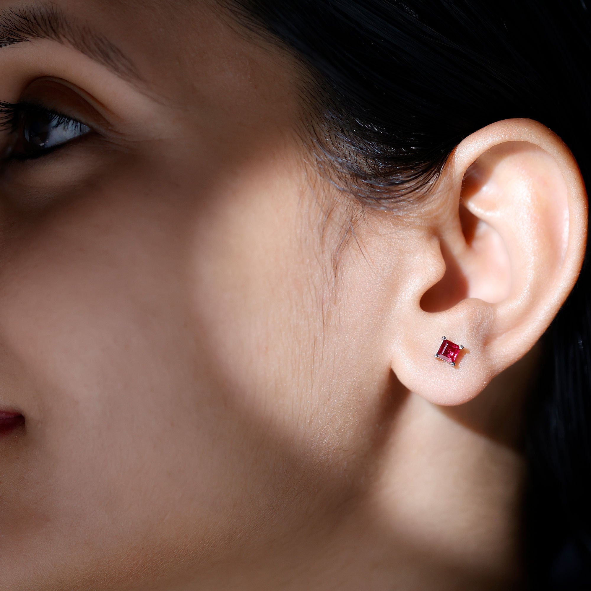 3 Carat Princess Cut Lab Created Ruby Solitaire Stud Earrings