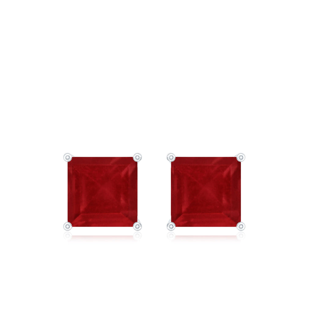 0.9 Carat Princess Cut Ruby Solitaire Stud Earrings