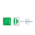 Princess Cut Natural Emerald Solitaire Stud Earrings