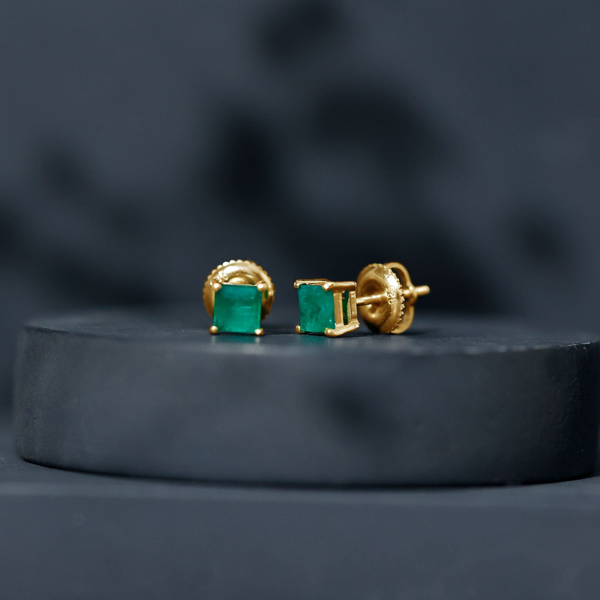 Princess Cut Natural Emerald Solitaire Stud Earrings