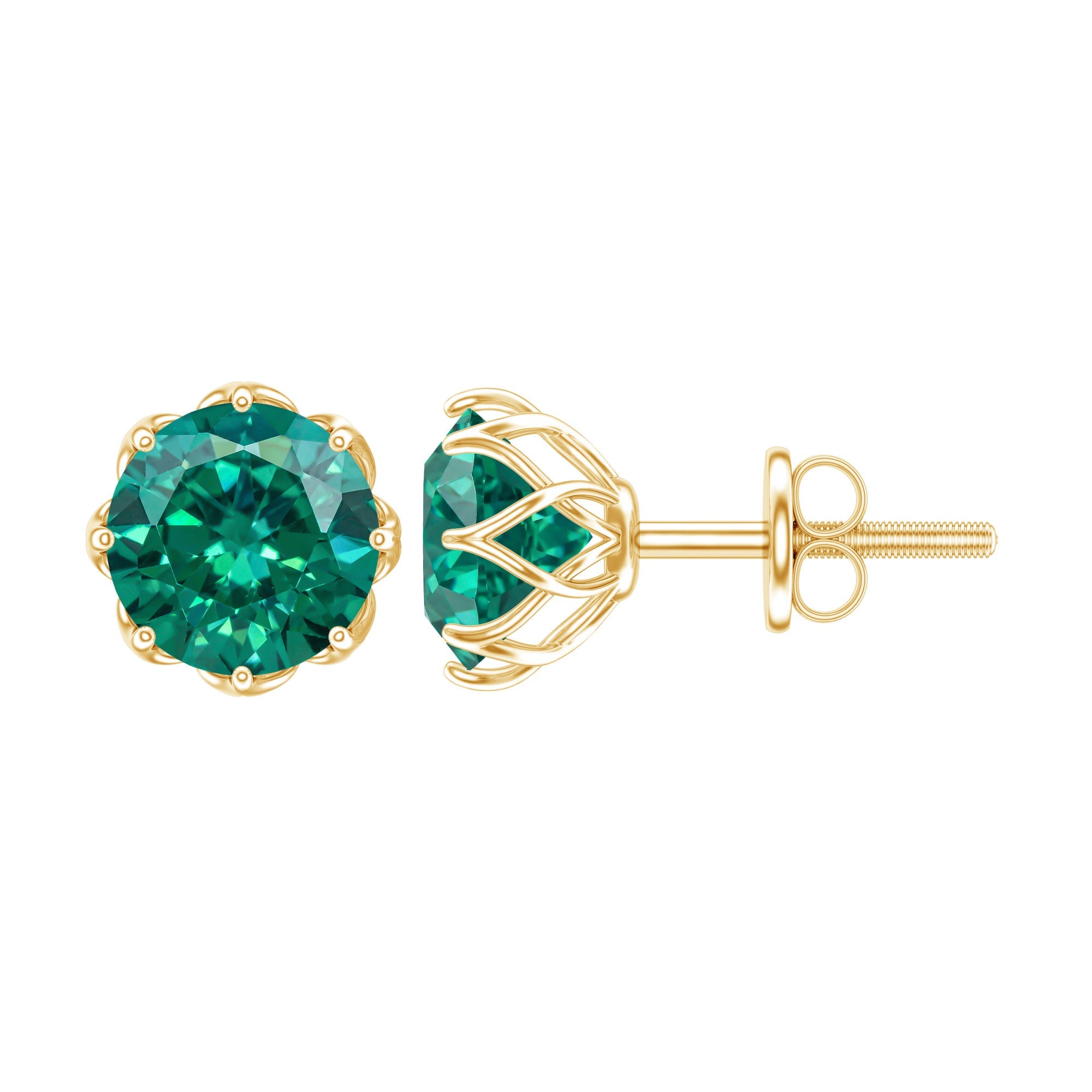 Round Lab Created Emerald Solitaire Stud Earrings