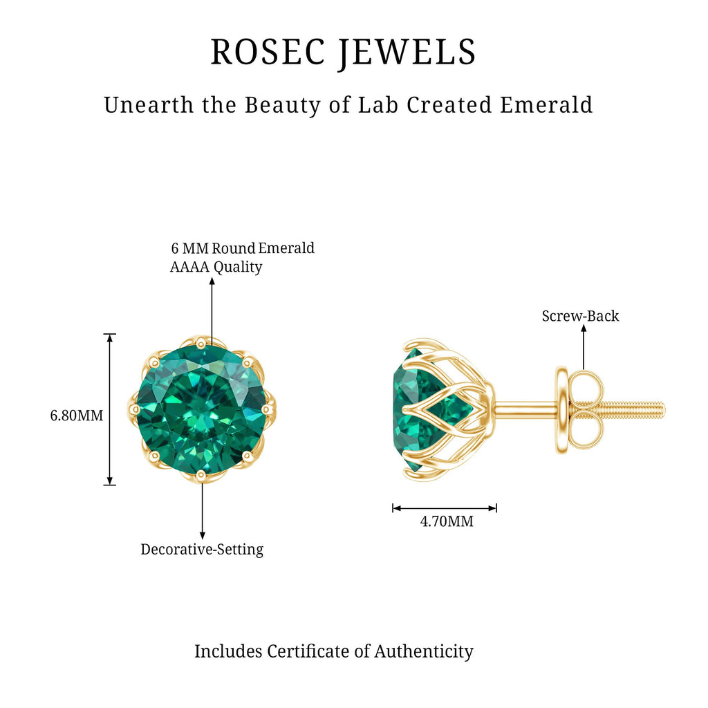 Round Lab Created Emerald Solitaire Stud Earrings