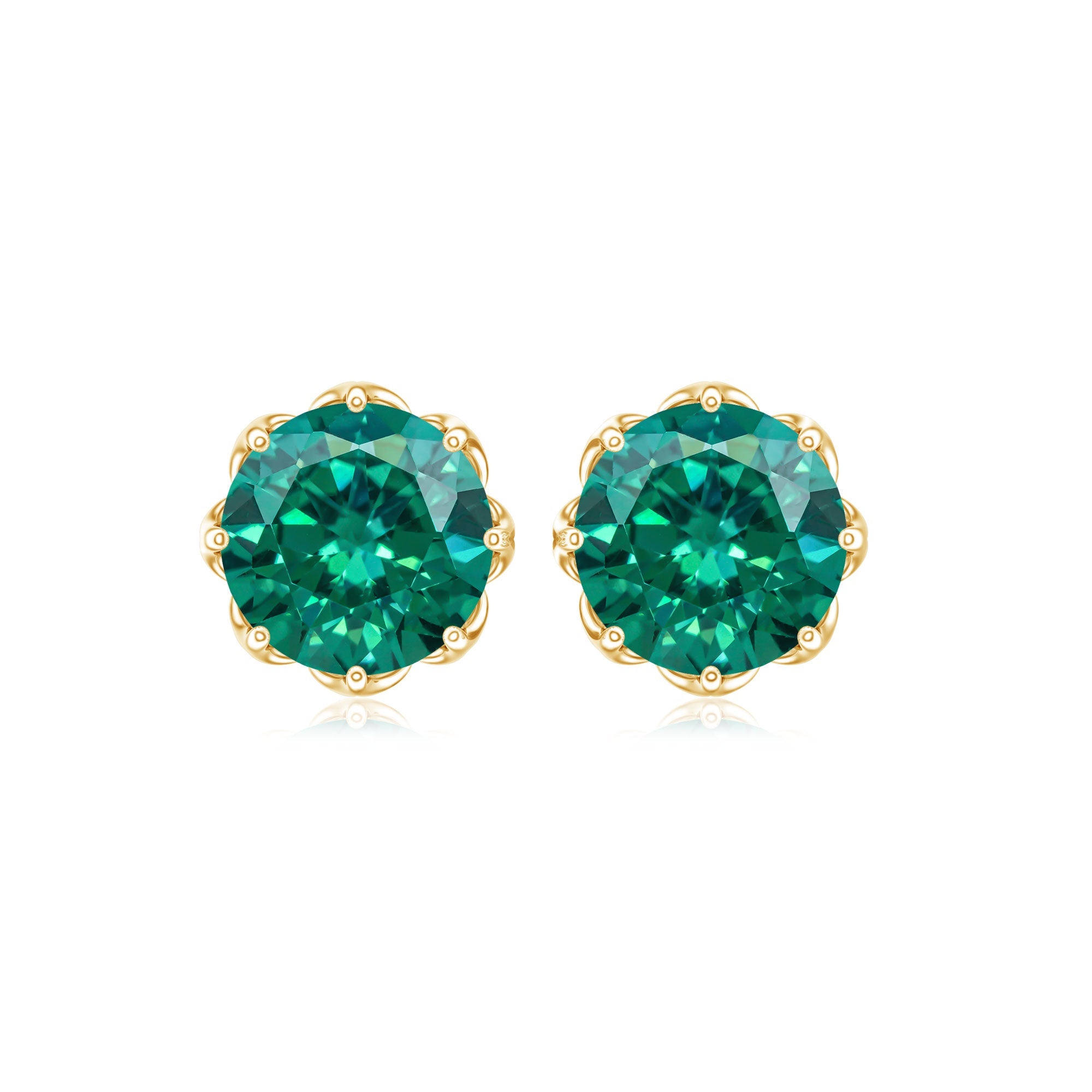Round Lab Created Emerald Solitaire Stud Earrings