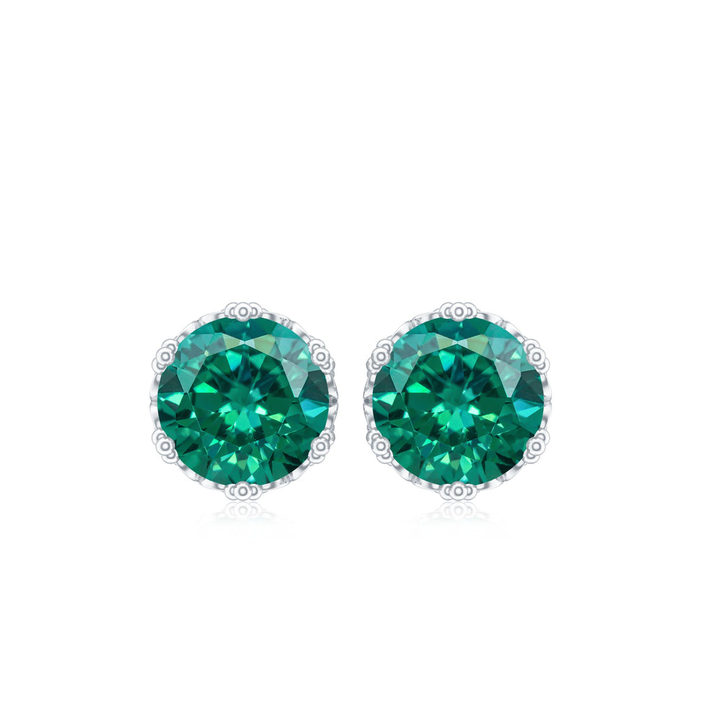 Solitaire Lab Created Emerald Stud Earrings in Crown Setting