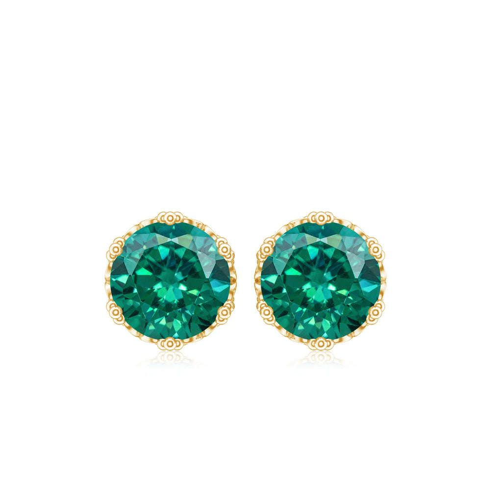 Solitaire Lab Created Emerald Stud Earrings in Crown Setting