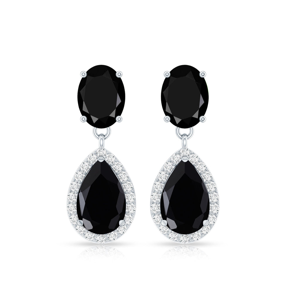 1.7 Carat Lab Created Black Diamond Classic Teardrop Earrings with Diamond Halo