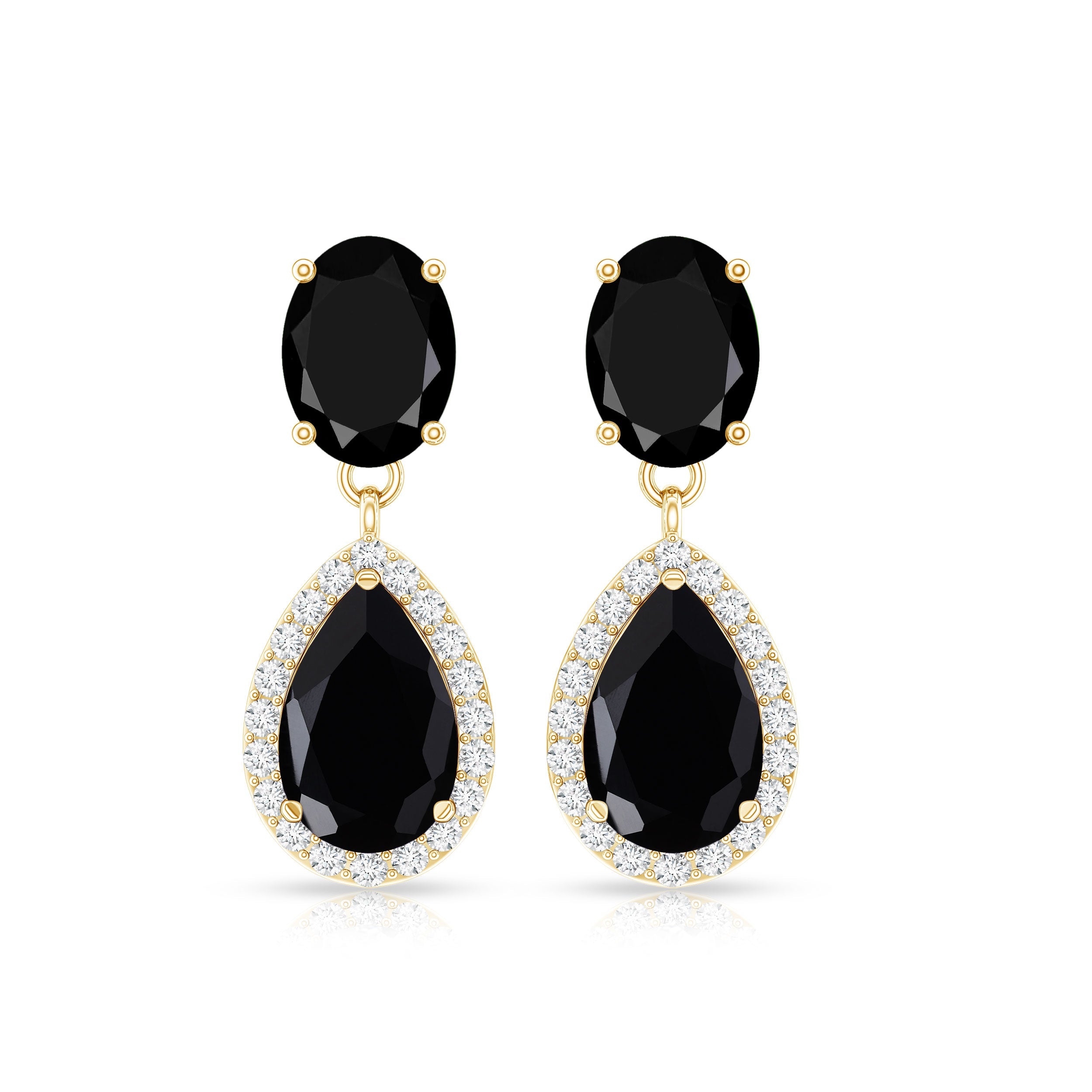 1.7 Carat Lab Created Black Diamond Classic Teardrop Earrings with Diamond Halo