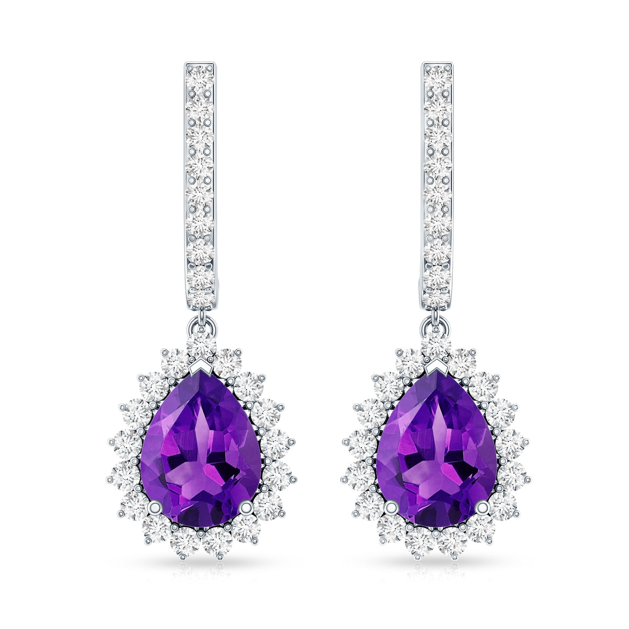 Natural Amethyst Bridal Earrings with Diamond Halo
