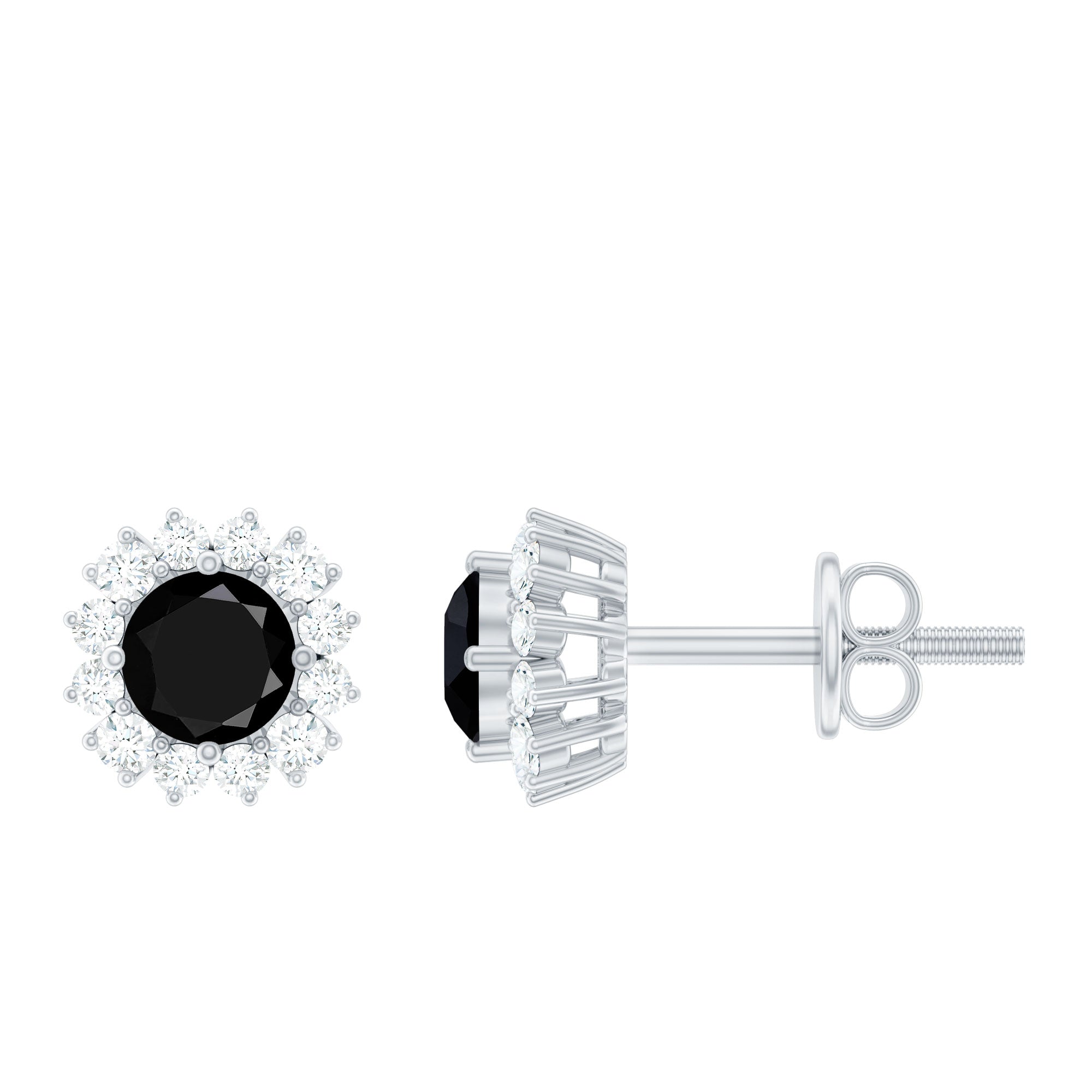 Certified Real Black Spinel Stud Earrings with Diamond Halo