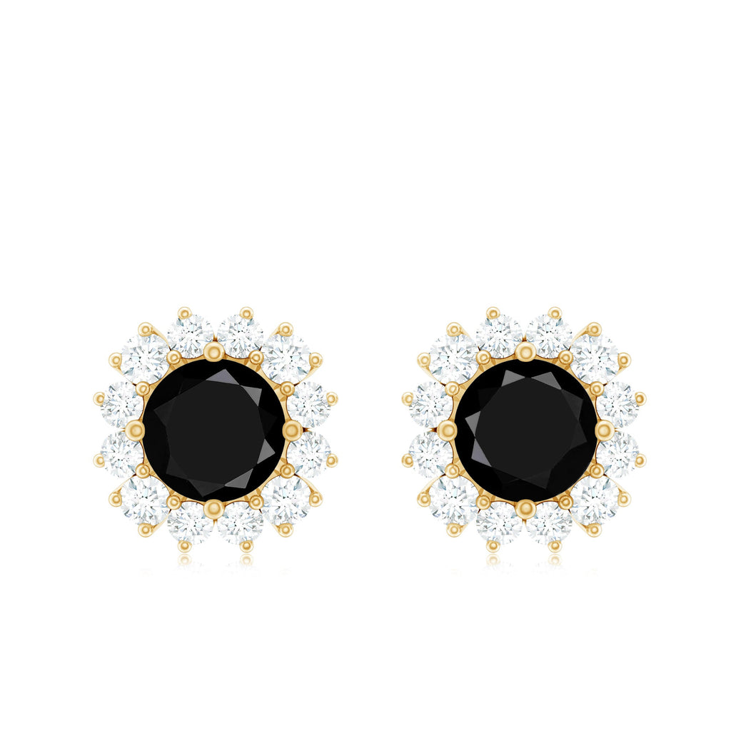 Certified Real Black Spinel Stud Earrings with Diamond Halo