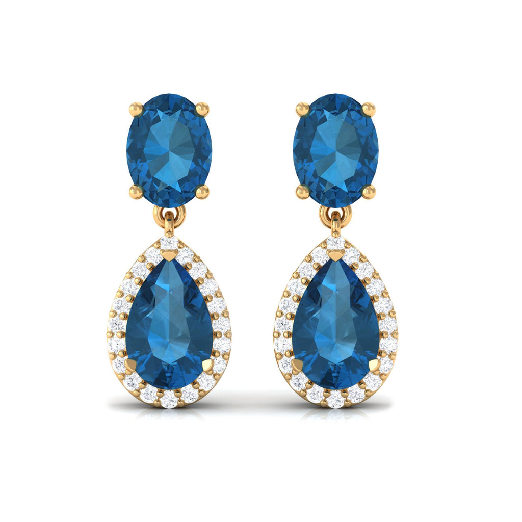 2.3 Carat London Blue Topaz and Diamond Dangle Drop Earrings