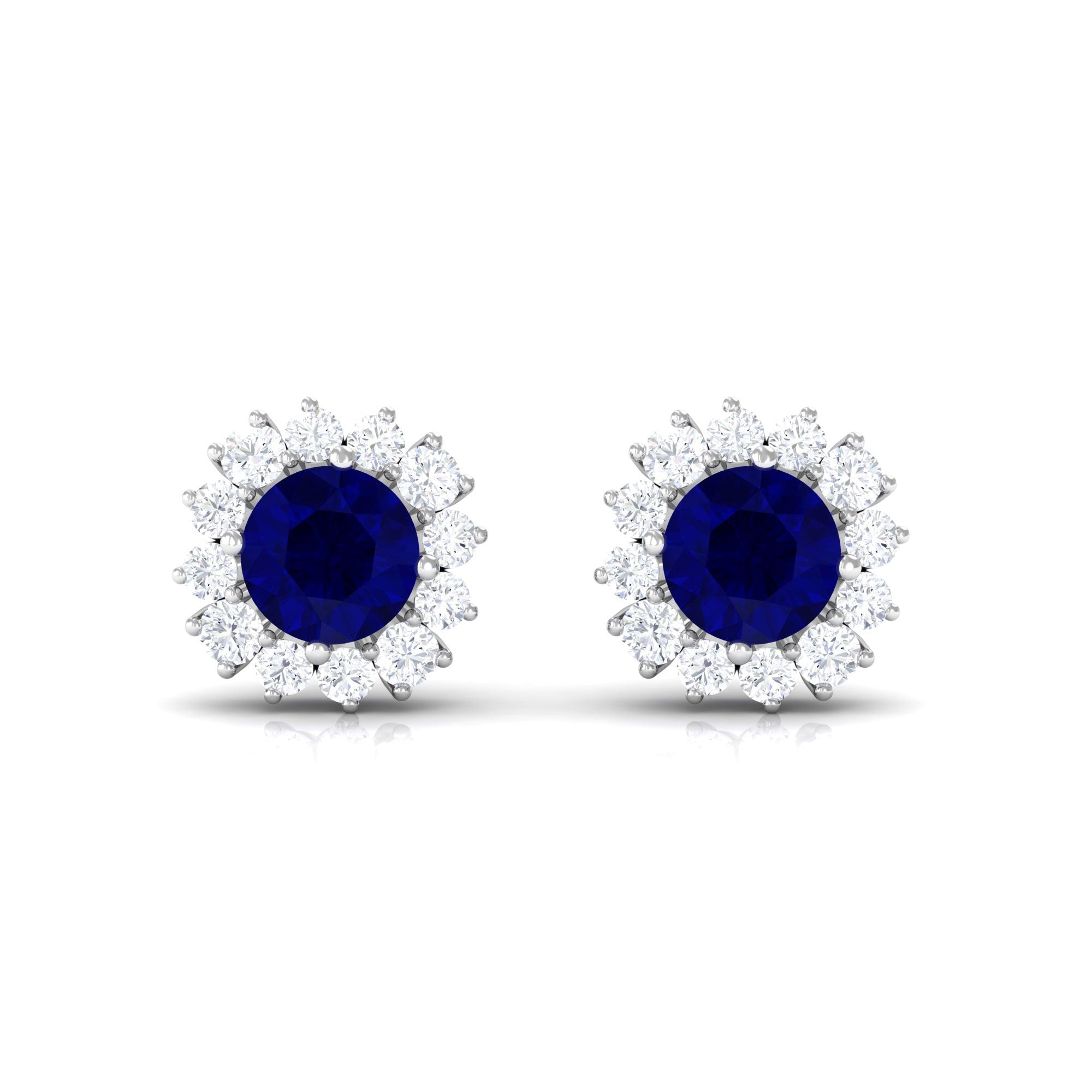 0.8 Carat Natural Blue Sapphire and Diamond Halo Stud Earrings