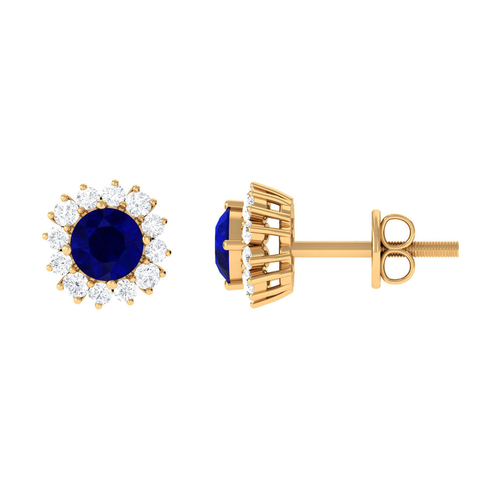 0.8 Carat Natural Blue Sapphire and Diamond Halo Stud Earrings