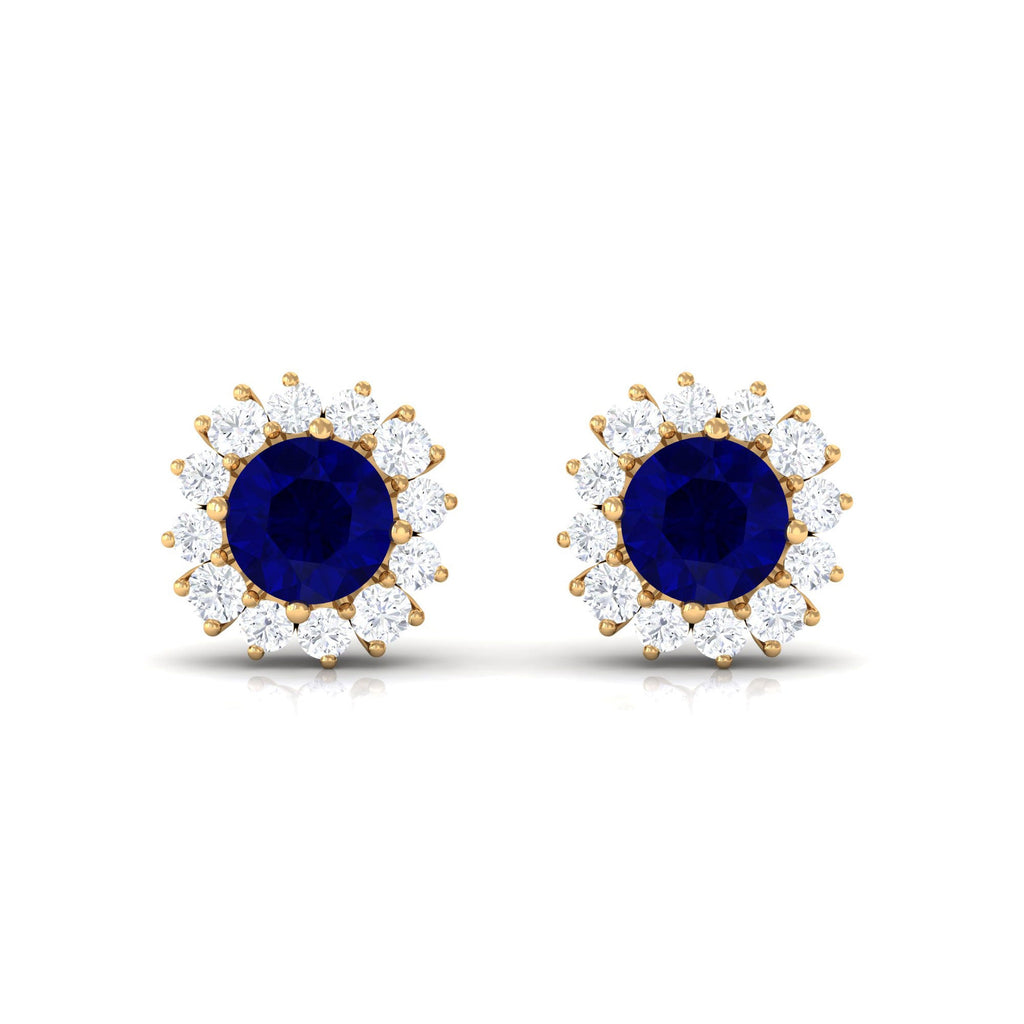 0.8 Carat Natural Blue Sapphire and Diamond Halo Stud Earrings