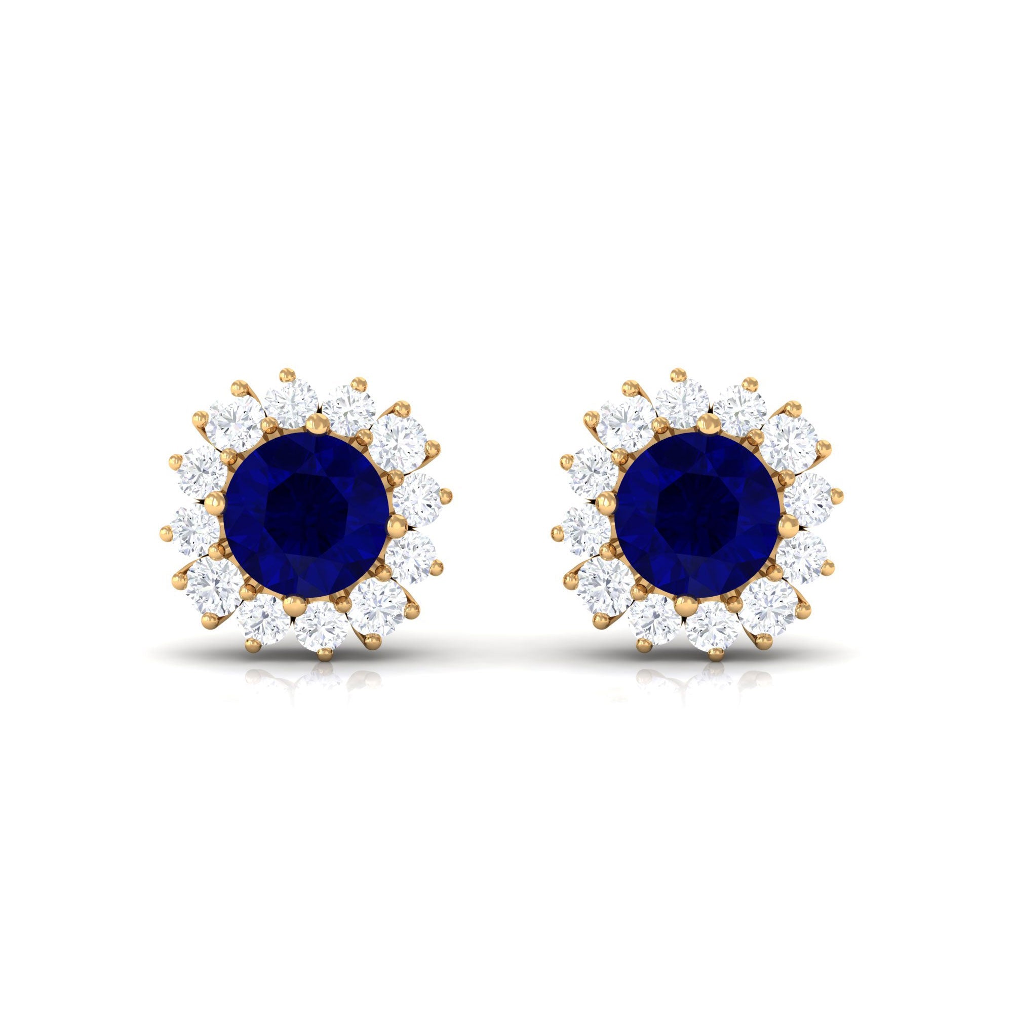 0.8 Carat Natural Blue Sapphire and Diamond Halo Stud Earrings