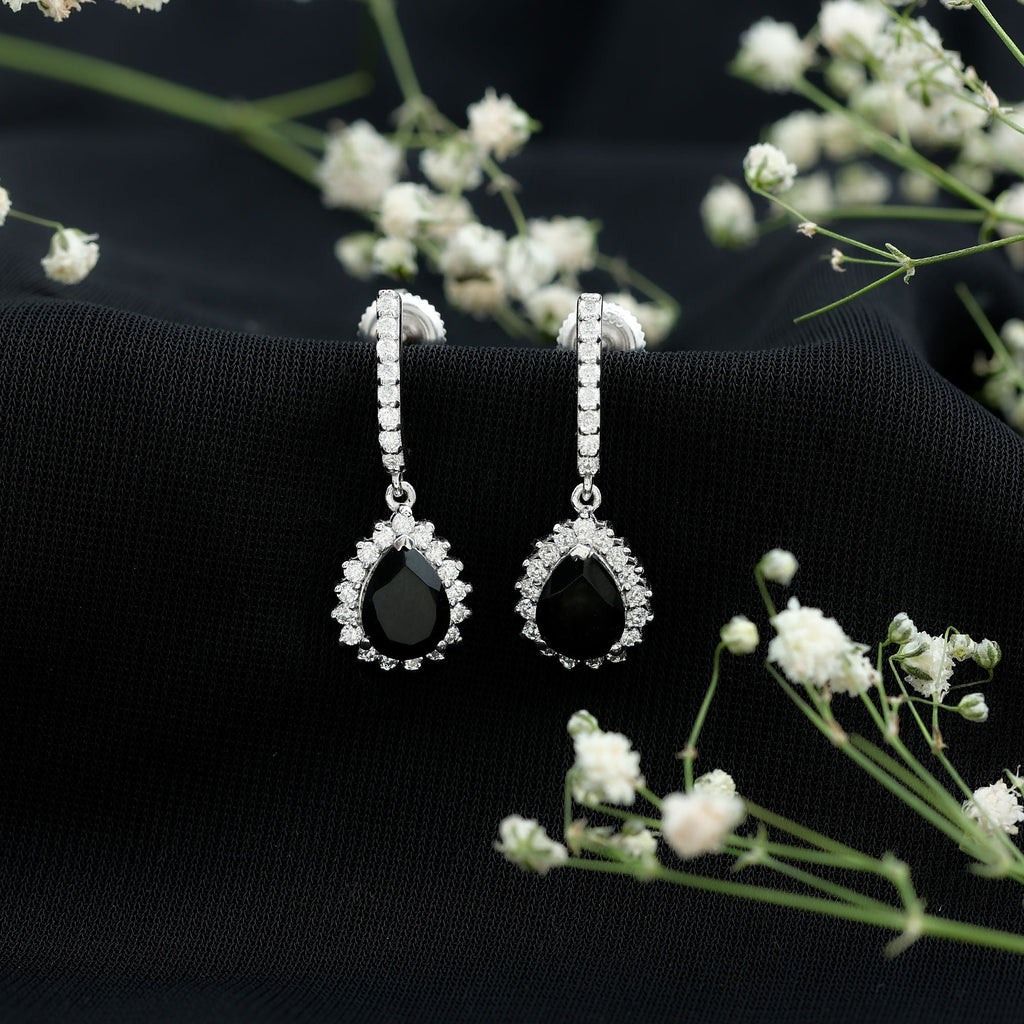 Lab Created Black Diamond Teardrop Hoop Earrings