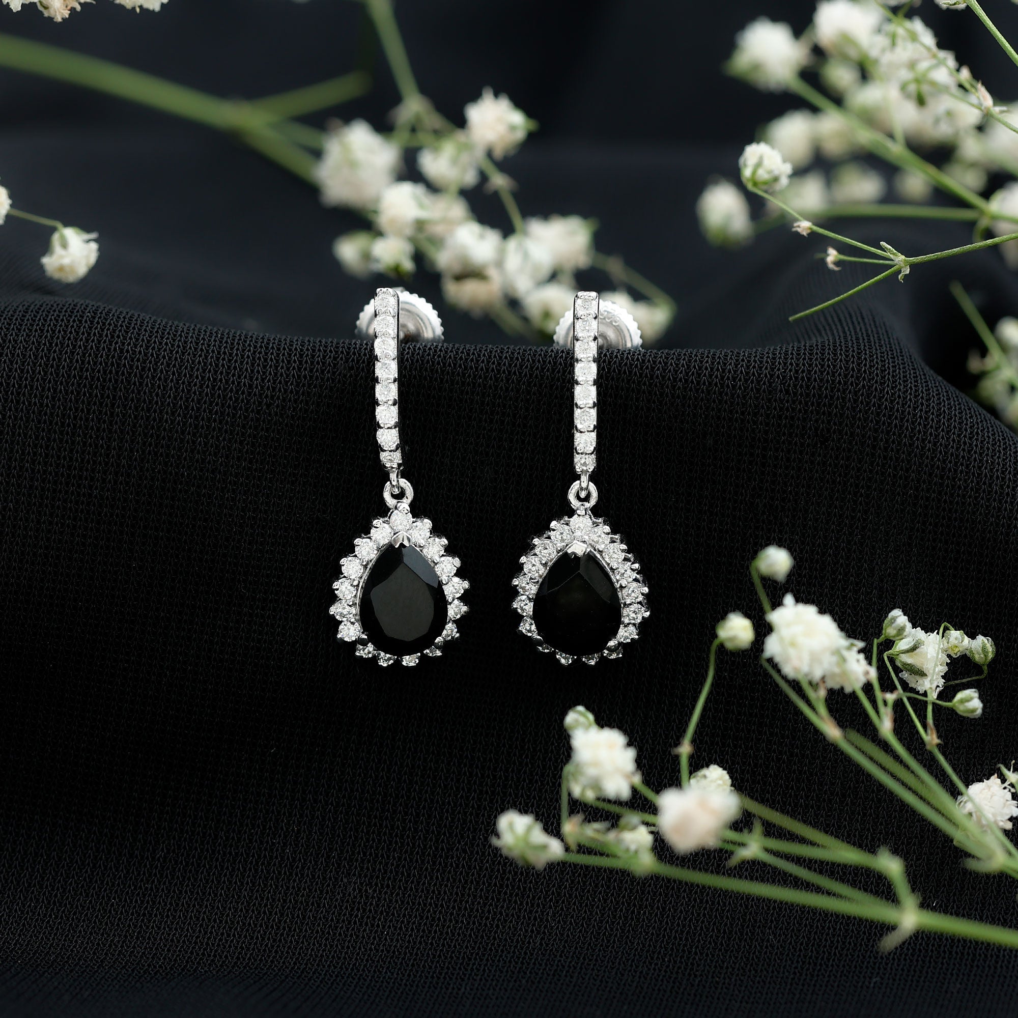 Lab Created Black Diamond Teardrop Hoop Earrings