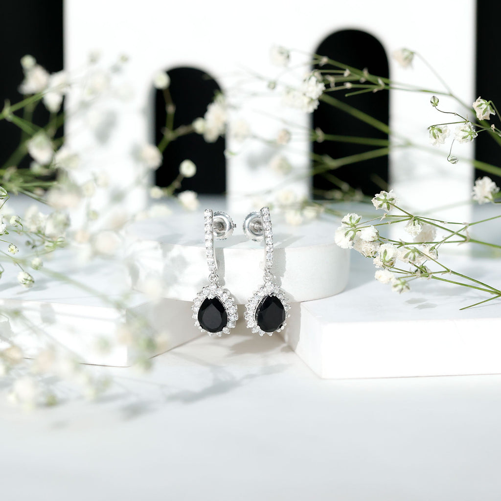 Lab Created Black Diamond Teardrop Hoop Earrings