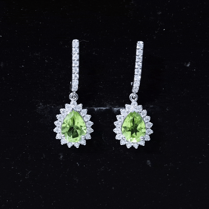 2 Carat Peridot and Diamond Bridal Teardrop Earrings