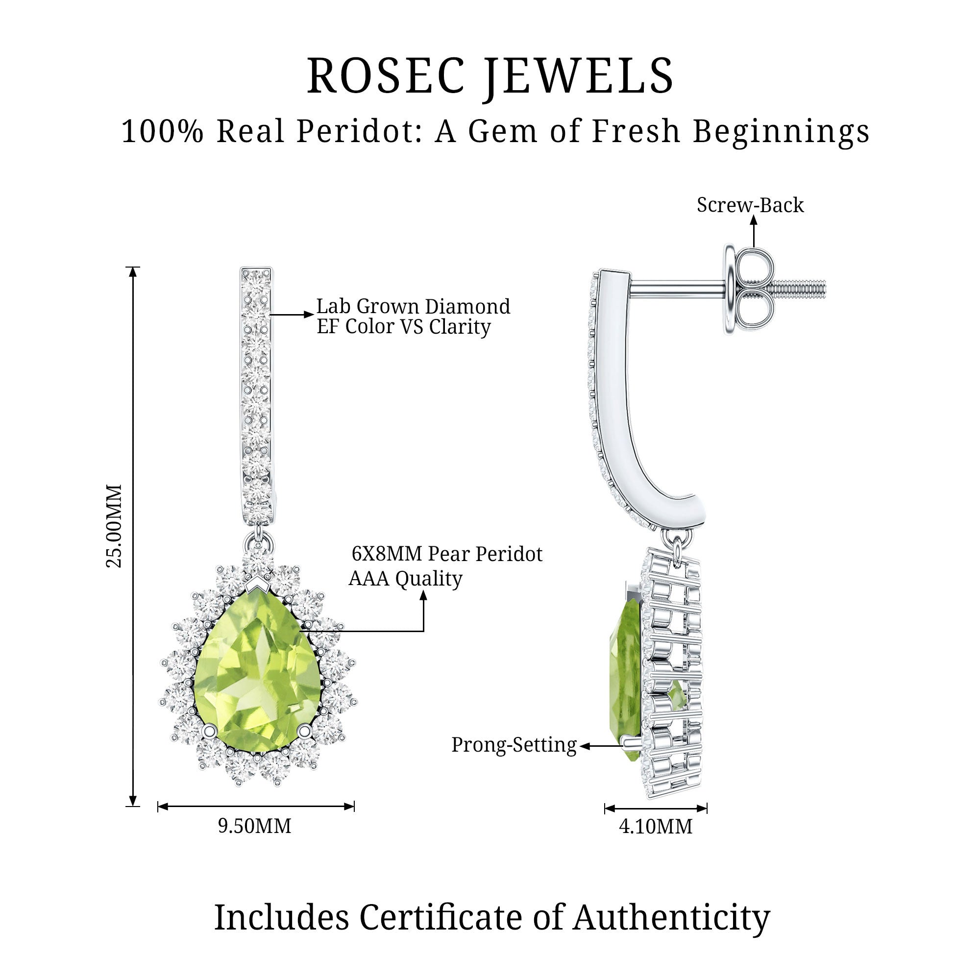 2 Carat Peridot and Diamond Bridal Teardrop Earrings