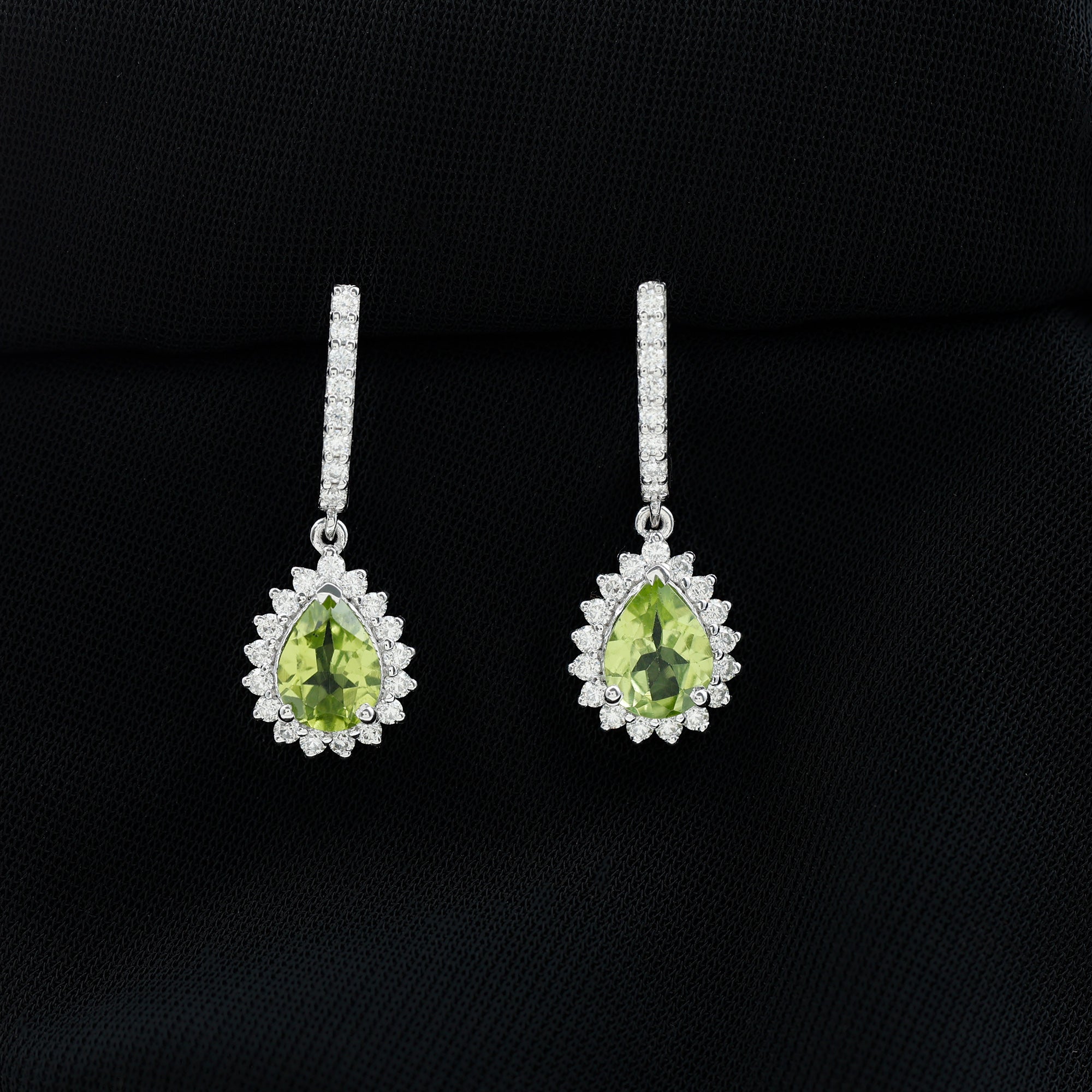 2 Carat Peridot and Diamond Bridal Teardrop Earrings